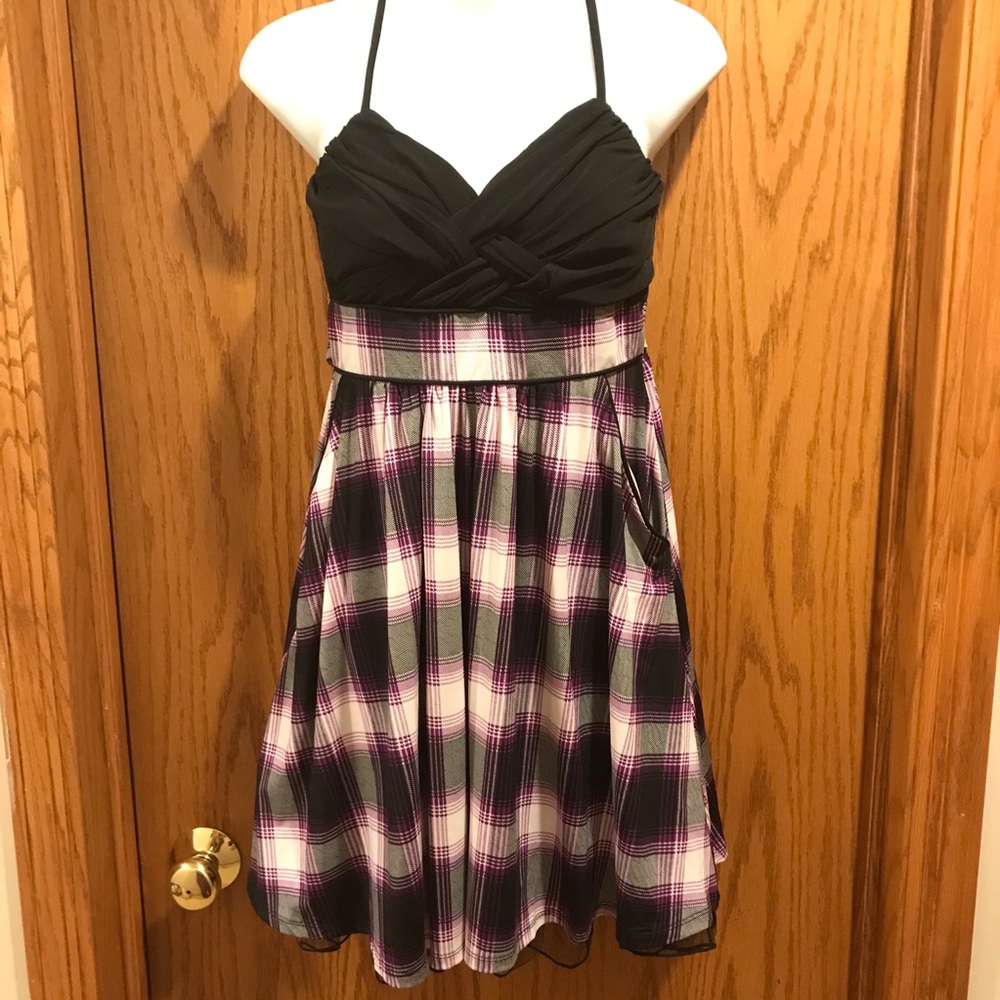 Purple and black plaid dress